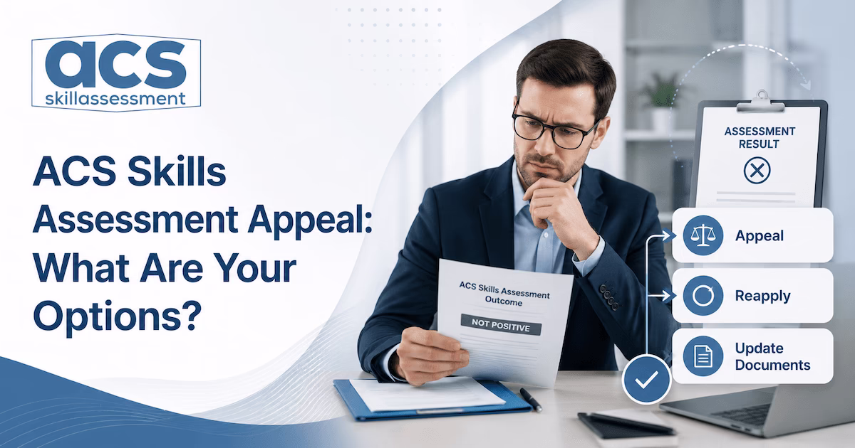 Decision tree for ACS skills assessment appeal: Level 1 review, Level 2 appeal, or reassessment based on rejection reason.