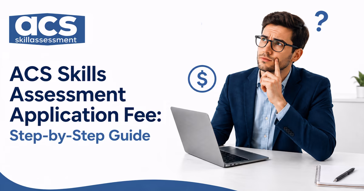 ACS skills assessment application fee payment process with ANZSCO code selection in portal dashboard