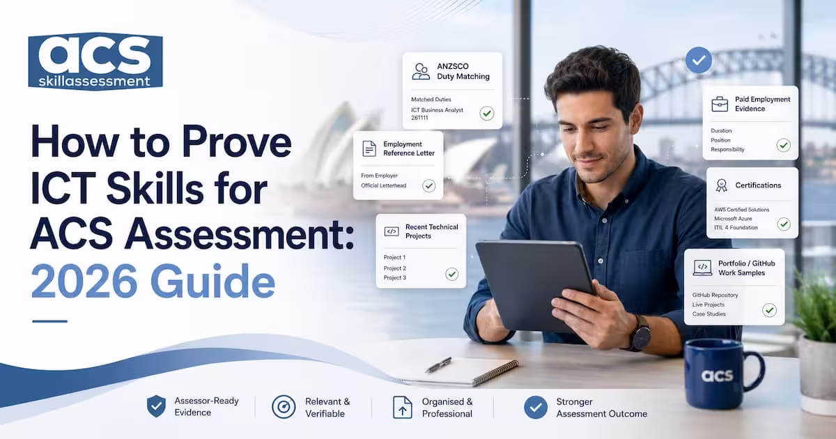 Step-by-step methodology for building ACS ICT skills assessment evidence with employment references, projects, and RPL documentation